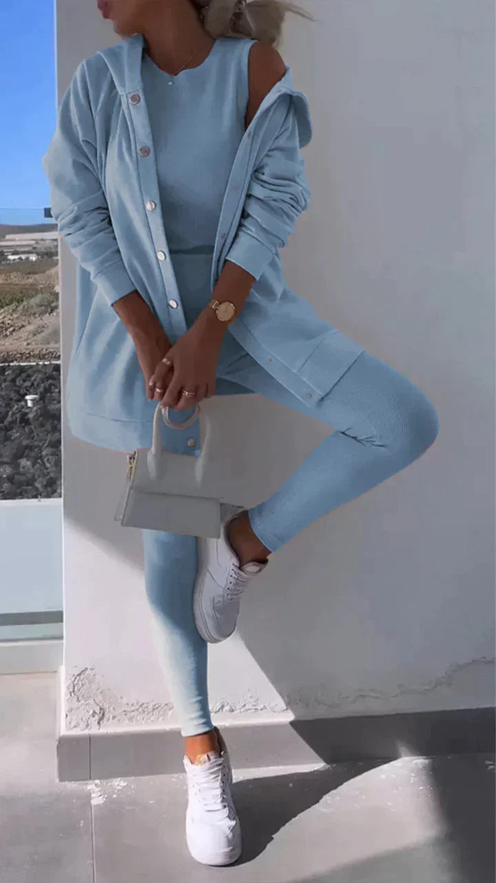 GR - Three-piece set consisting of a hooded cardigan, a top and trousers