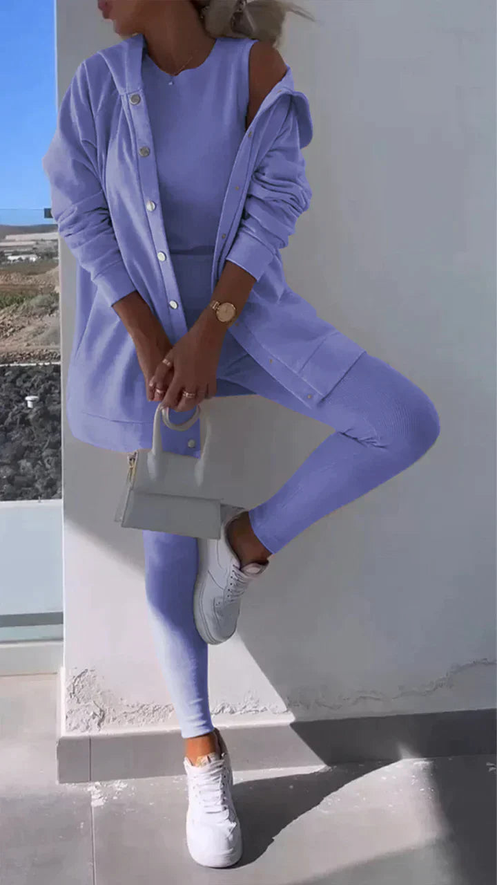 GR - Three-piece set consisting of a hooded cardigan, a top and trousers