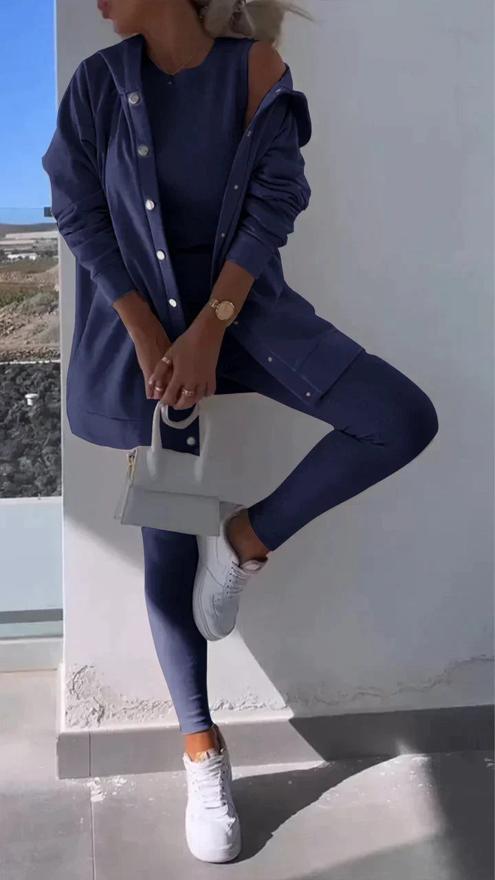 GR - Three-piece set consisting of a hooded cardigan, a top and trousers