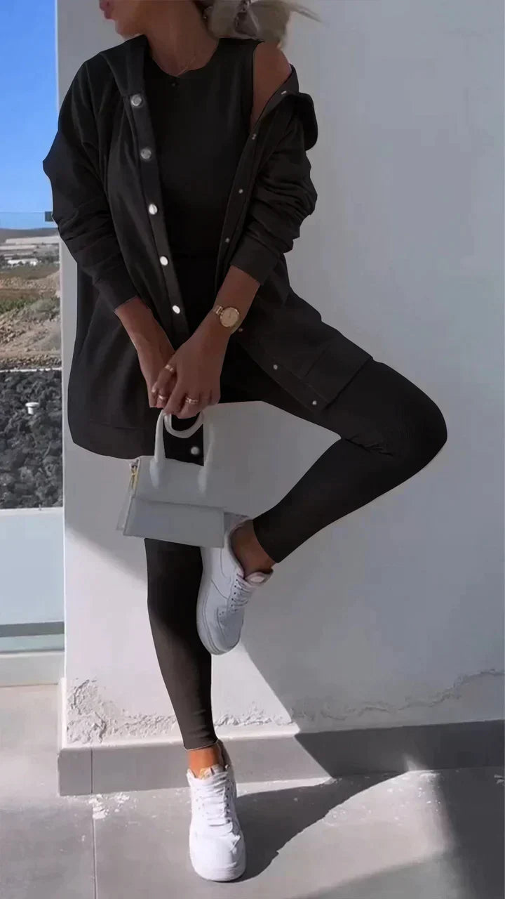 GR - Three-piece set consisting of a hooded cardigan, a top and trousers