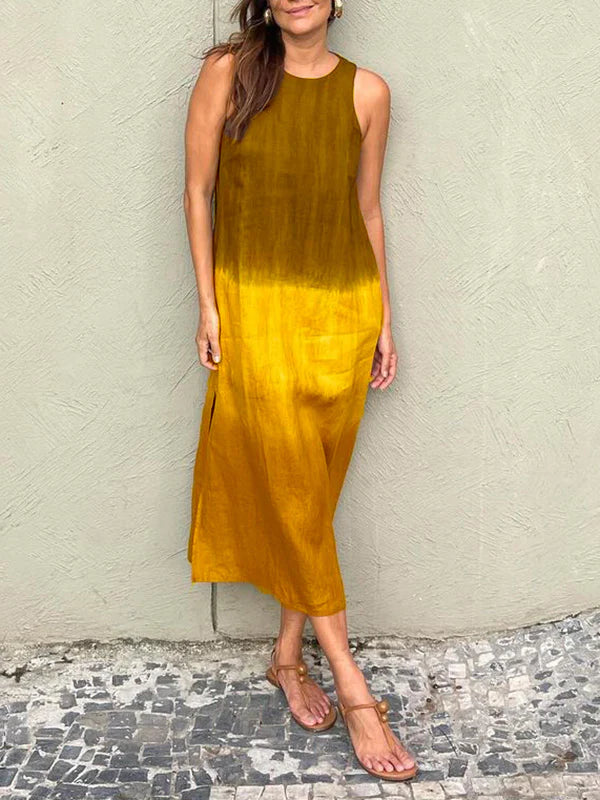 GR | Damen Leinen Midi Kleid