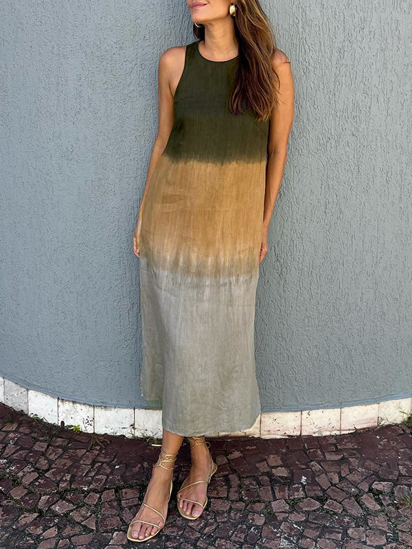 GR | Damen Leinen Midi Kleid