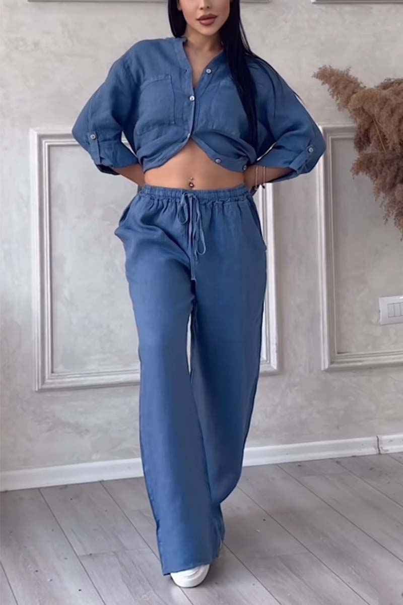 GR | Two-piece set with trousers made of cotton and linen