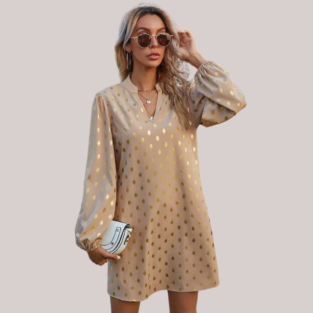 GR | Luxuriöses Schiftkleid mit Punktemuster