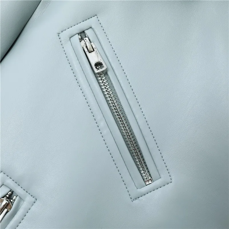 GR | Women's biker leather jacket with zippers and belt