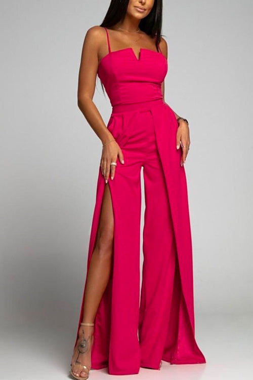 GR | High Waist Slit Flowing Wide Leg Cami Jumpsuit