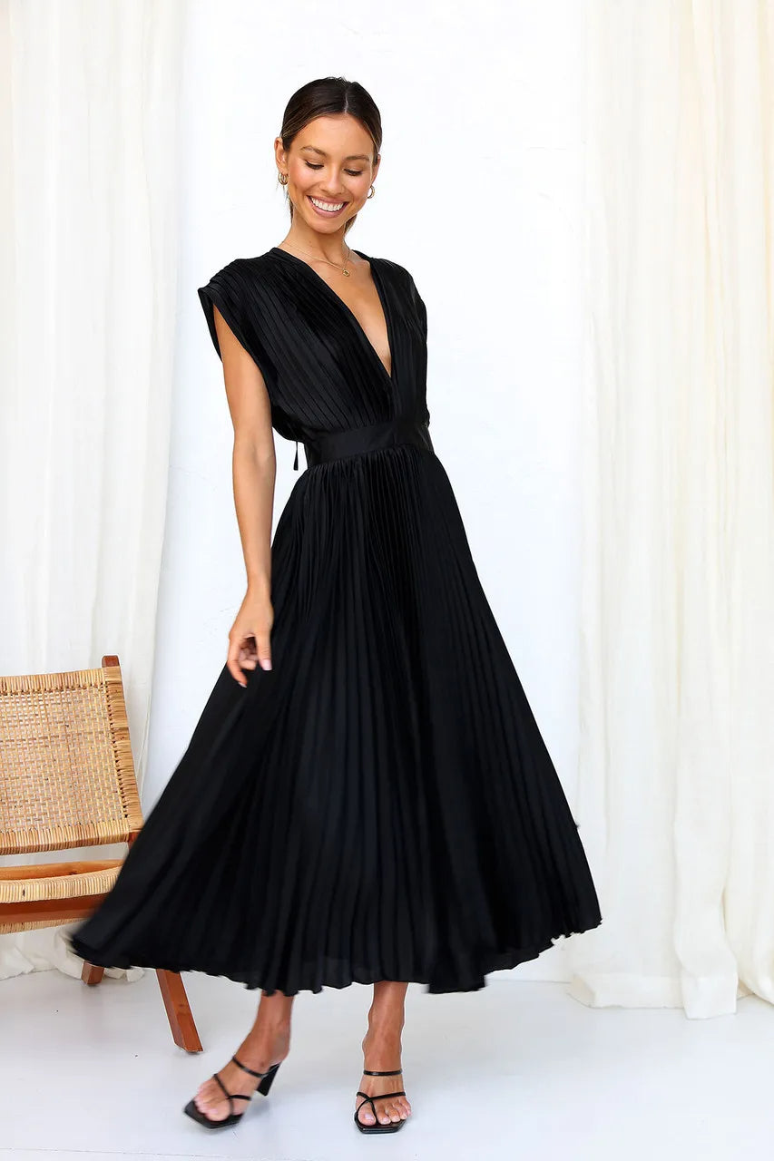 GR | Faltendes Plunge Midi Kleid