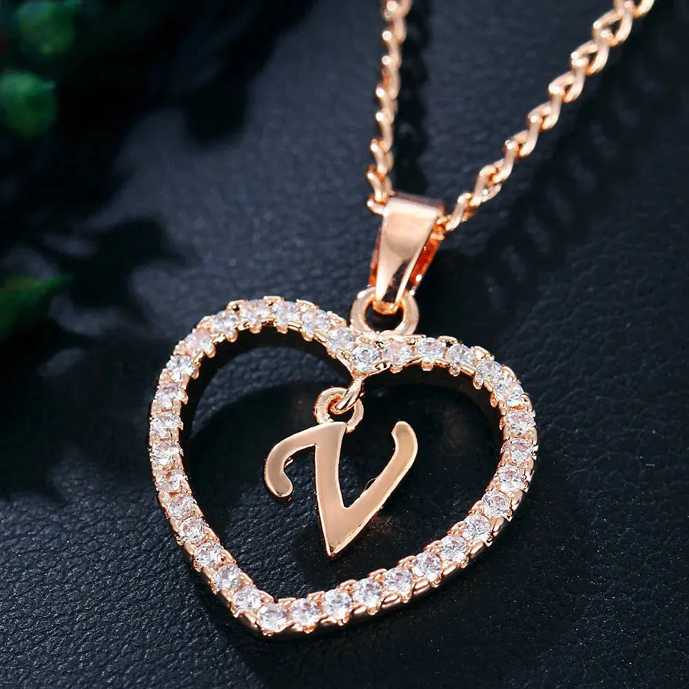 GR | Letter Zircon Love Necklace Jewelry Pendant
