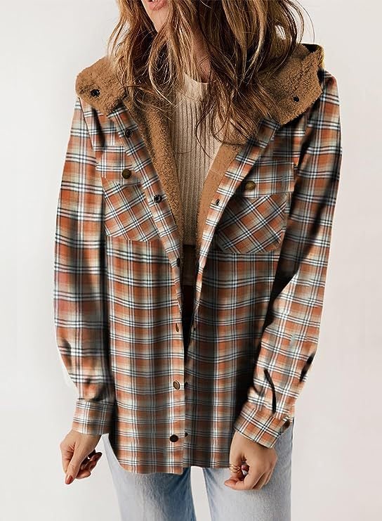 GR | Plaid Jacket Long Sleeve Buckle Wool with Hood