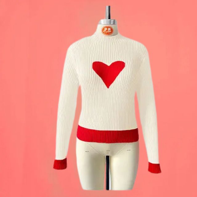 GR | Ribbed knit sweater with heart intarsia