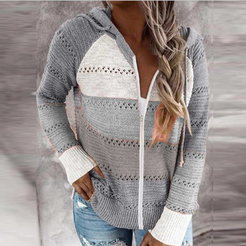 GR | Kontrastfarbige Strick Zip Leichtgewicht Hoodie