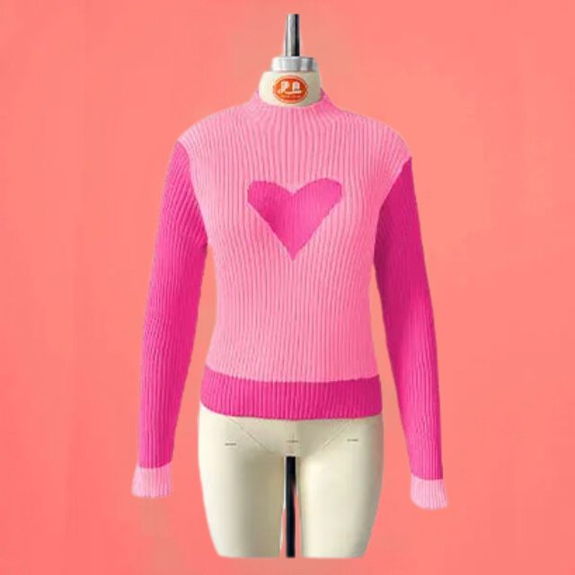 GR | Ribbed knit sweater with heart intarsia