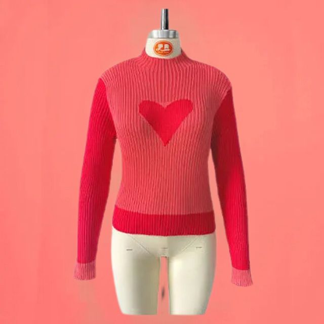 GR | Ribbed knit sweater with heart intarsia
