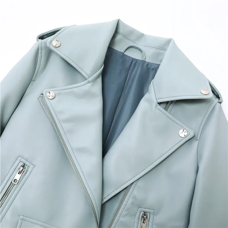 GR | Women's biker leather jacket with zippers and belt