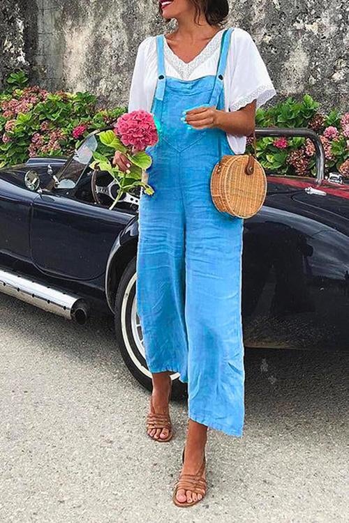 GR | Rosiedress Straight Leg Cotton Linen Holiday Overalls