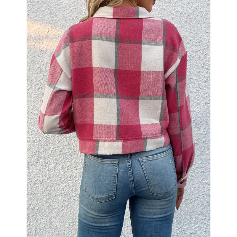 GR | Long-sleeved bomber jacket with check pattern and buttons