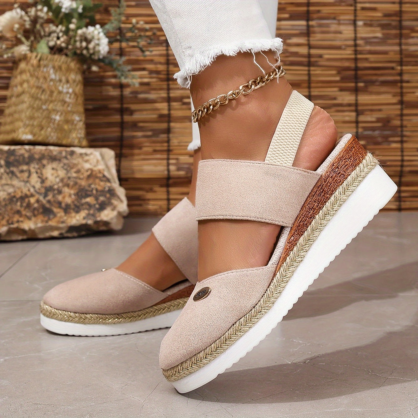 GR | Women's Platform Sandals: Non-slip, Closed Toe, Elastic Strap