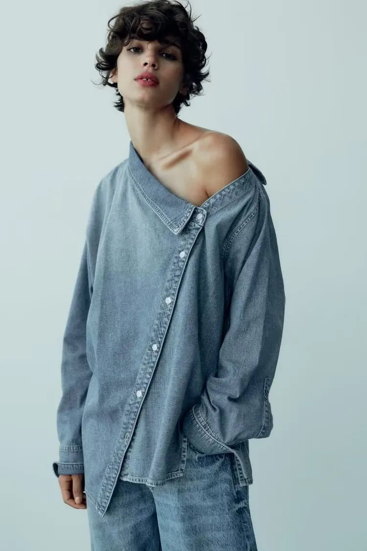 GR | Lässiges, Asymmetrisches Jeanshemd