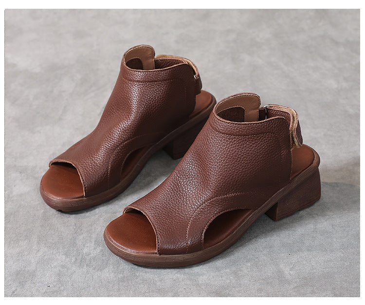 GR | Genuine Leather Retro Artistic Women's Sandals Mid-High Soft Sole