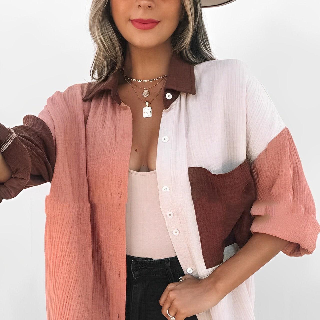 GR | Colorblock Shirt with Button Closure for Women