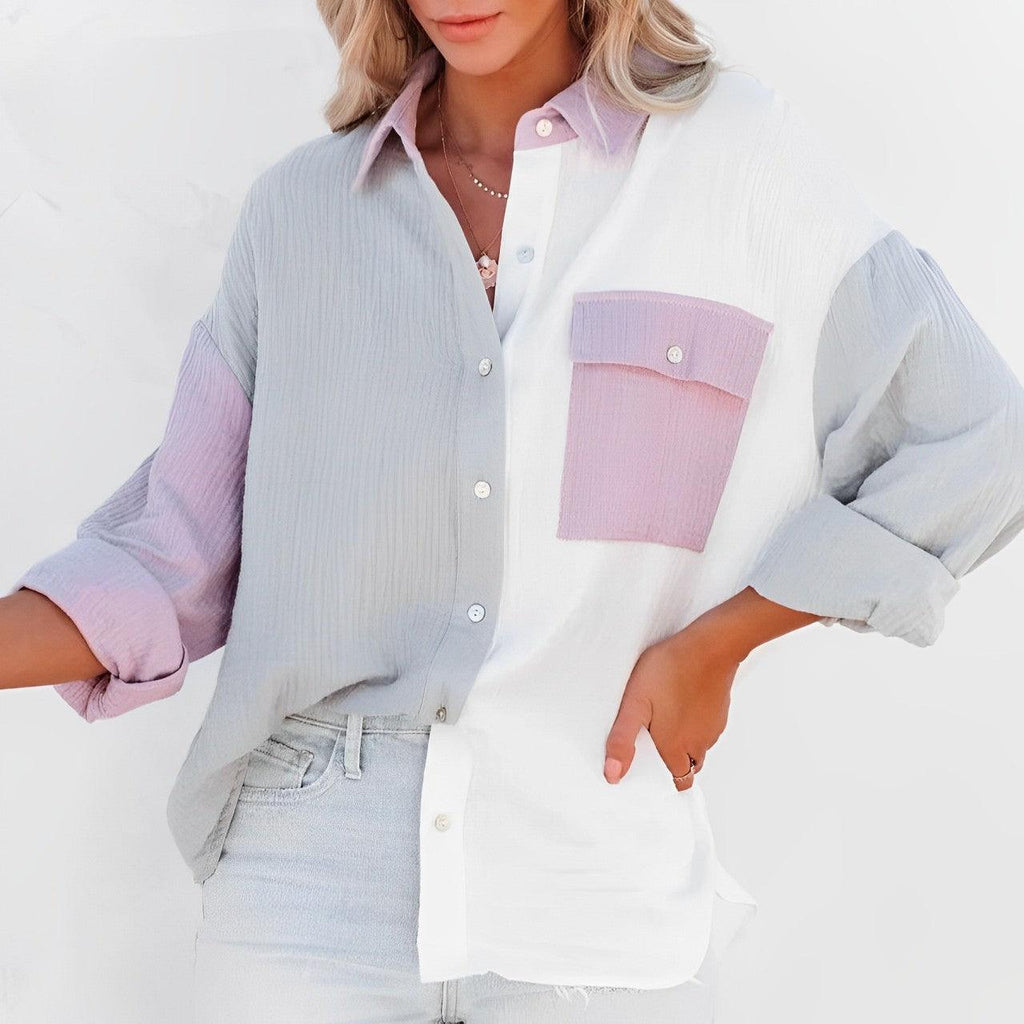 GR | Colorblock Shirt with Button Closure for Women
