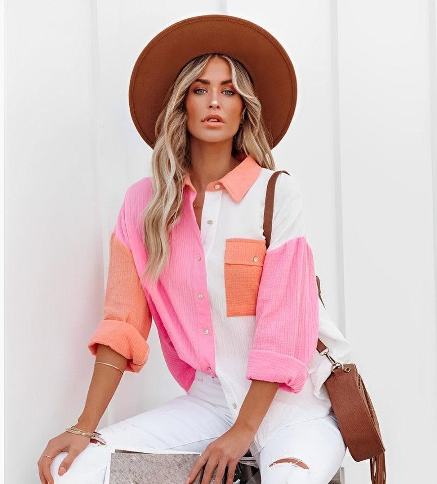 GR | Colorblock Shirt with Button Closure for Women