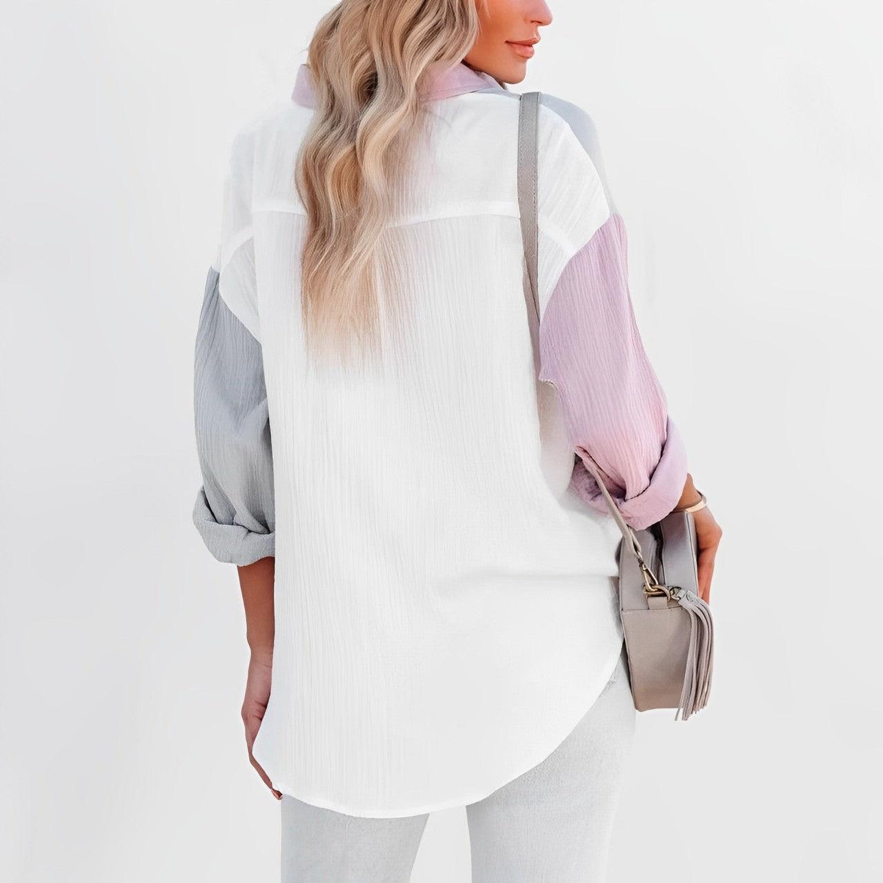 GR | Colorblock Shirt with Button Closure for Women