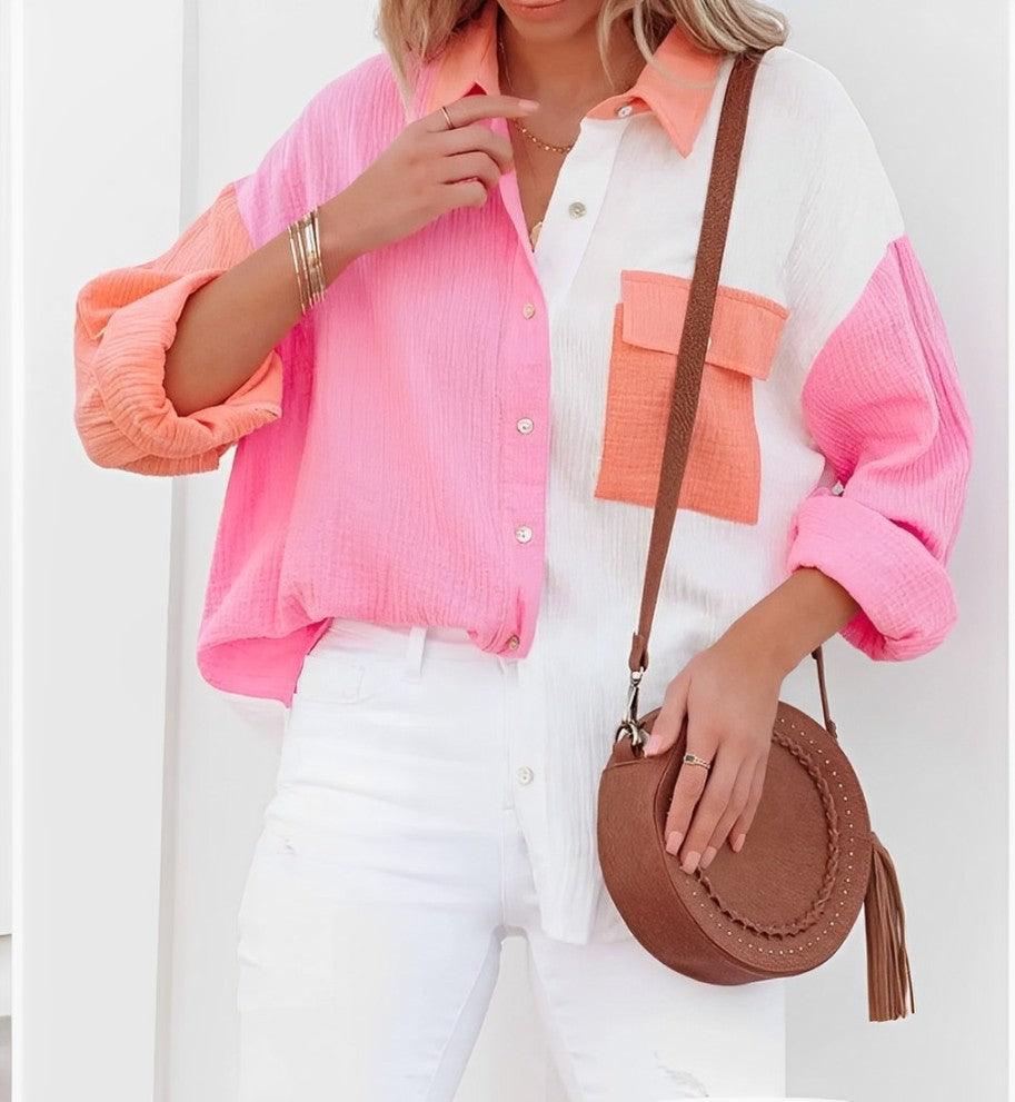 GR | Colorblock Shirt with Button Closure for Women