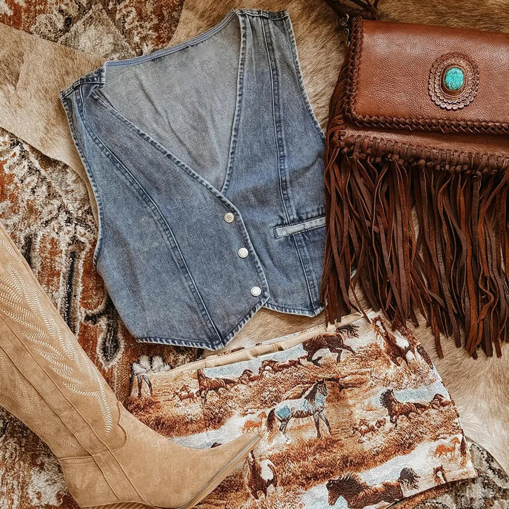 GR | Neck Denim Vest