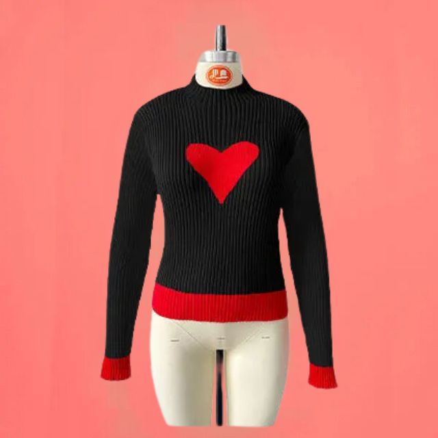 GR | Ribbed knit sweater with heart intarsia