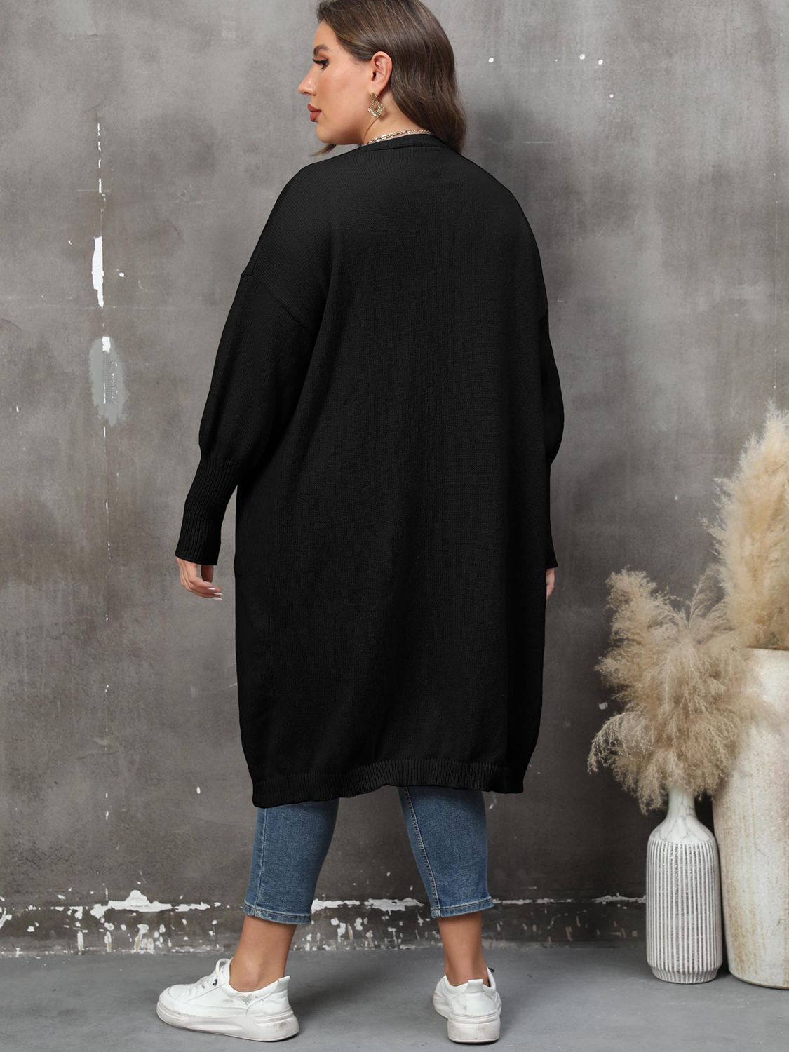 GR | Plus Size Langarm Taschen Cardigan