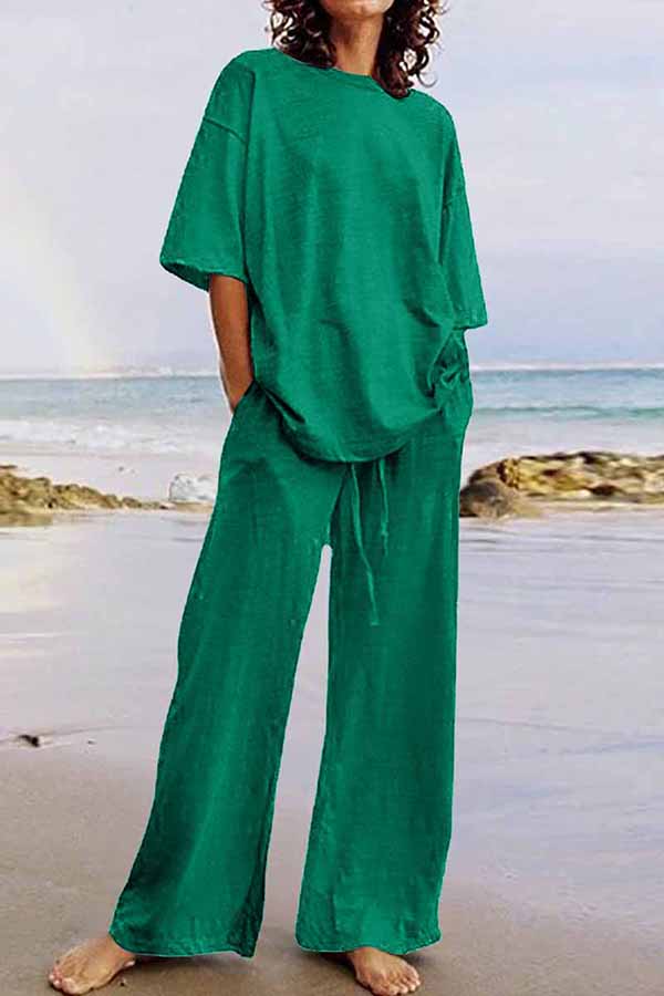 GR | Casual Living Solid Color O-Neck Short Sleeve Two Pieces (11 Colors)