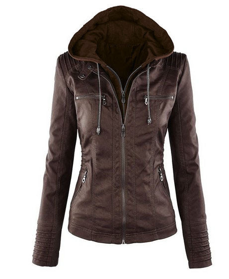 GR | Women's Leather Jacket with Hood