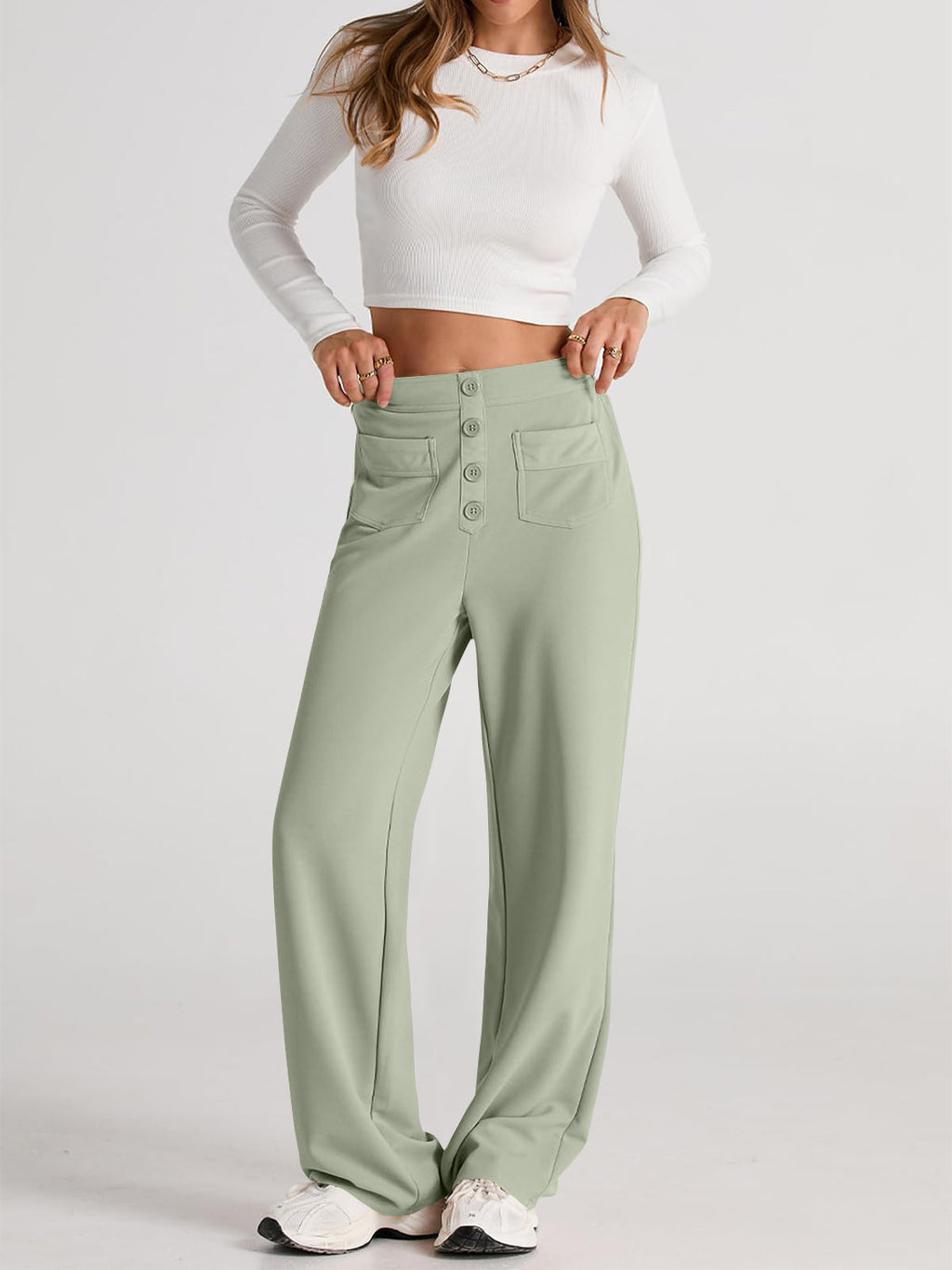 GR | Wide-waisted trousers with pockets, elegant and comfortable