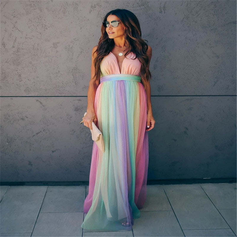 GR | Regenbogen Netzkleid Für Damen Mit Trägern
