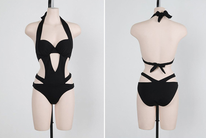 GR | Halter Cut Out Bandage Trikini Swimsuit