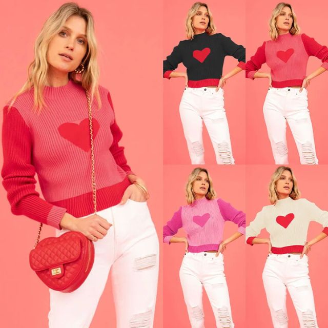 GR | Ribbed knit sweater with heart intarsia