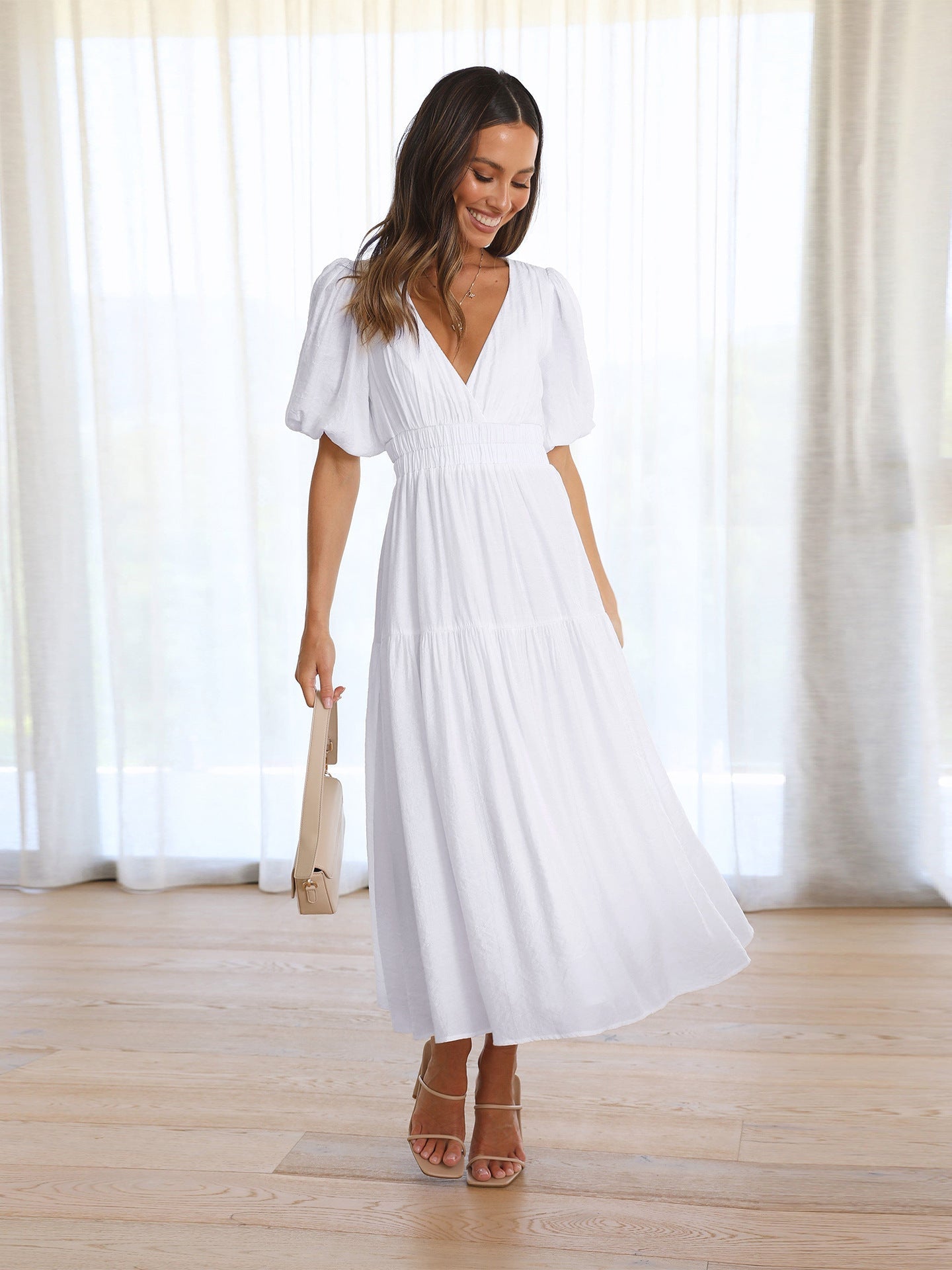 GR | Kleid mit Puffärmeln Für Frauen