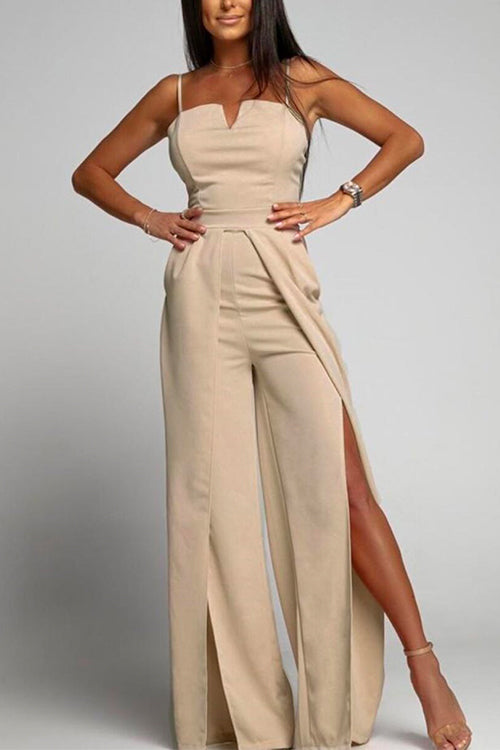 GR | High Waist Slit Flowing Wide Leg Cami Jumpsuit