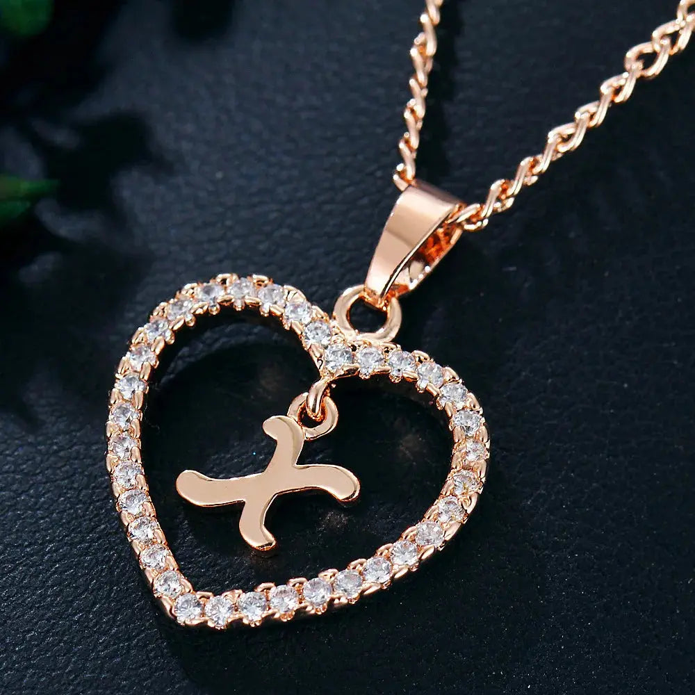 GR | Letter Zircon Love Necklace Jewelry Pendant