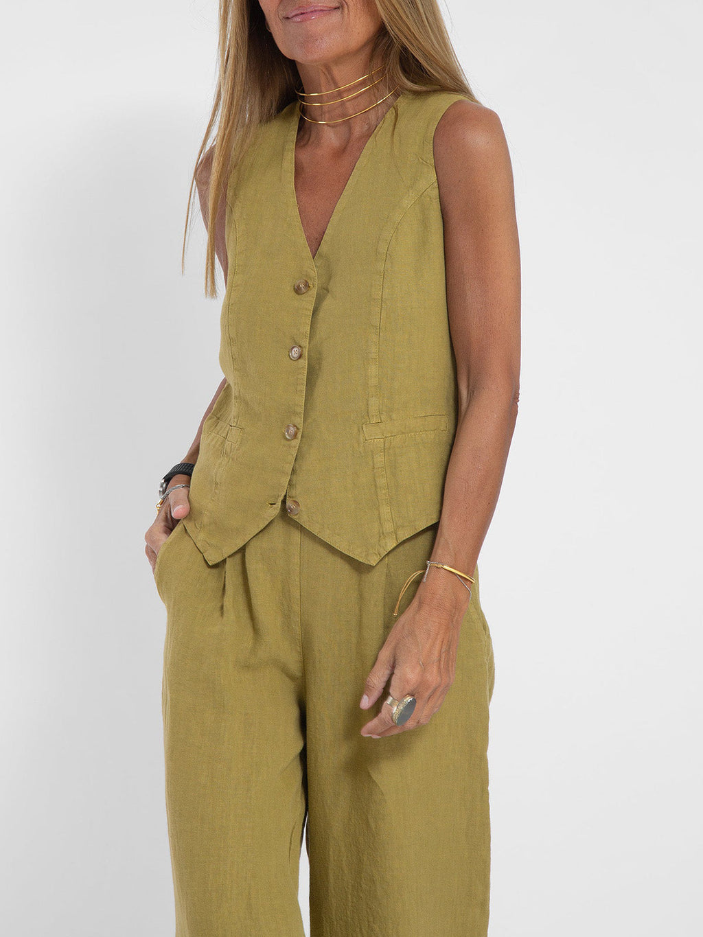 GR | Button-up vest & wide-leg trousers set