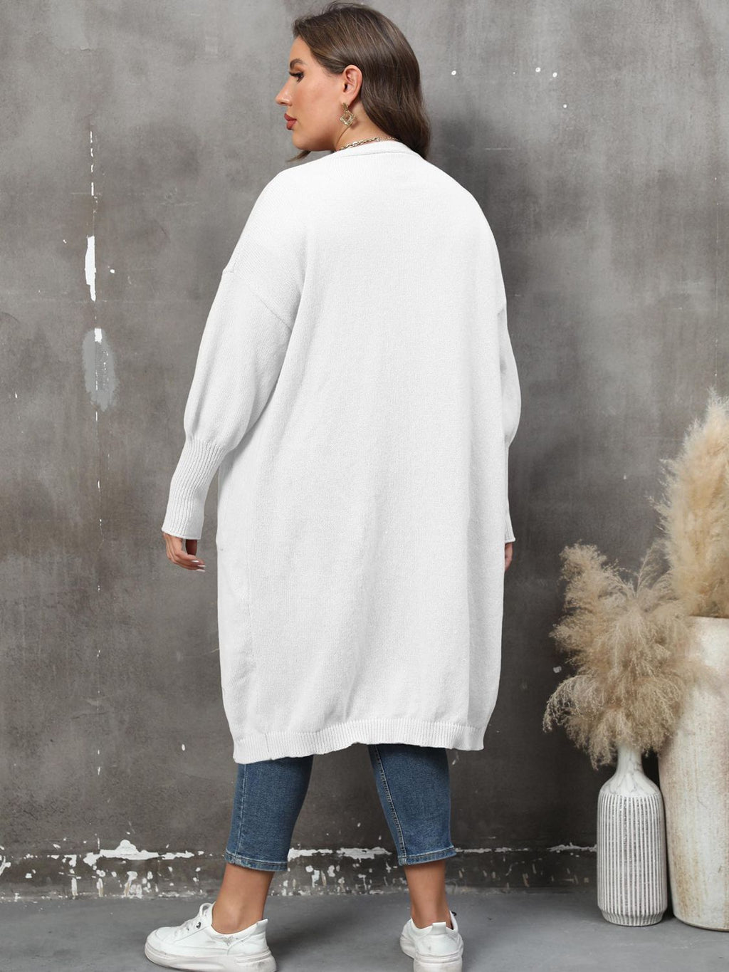 GR | Plus Size Langarm Taschen Cardigan
