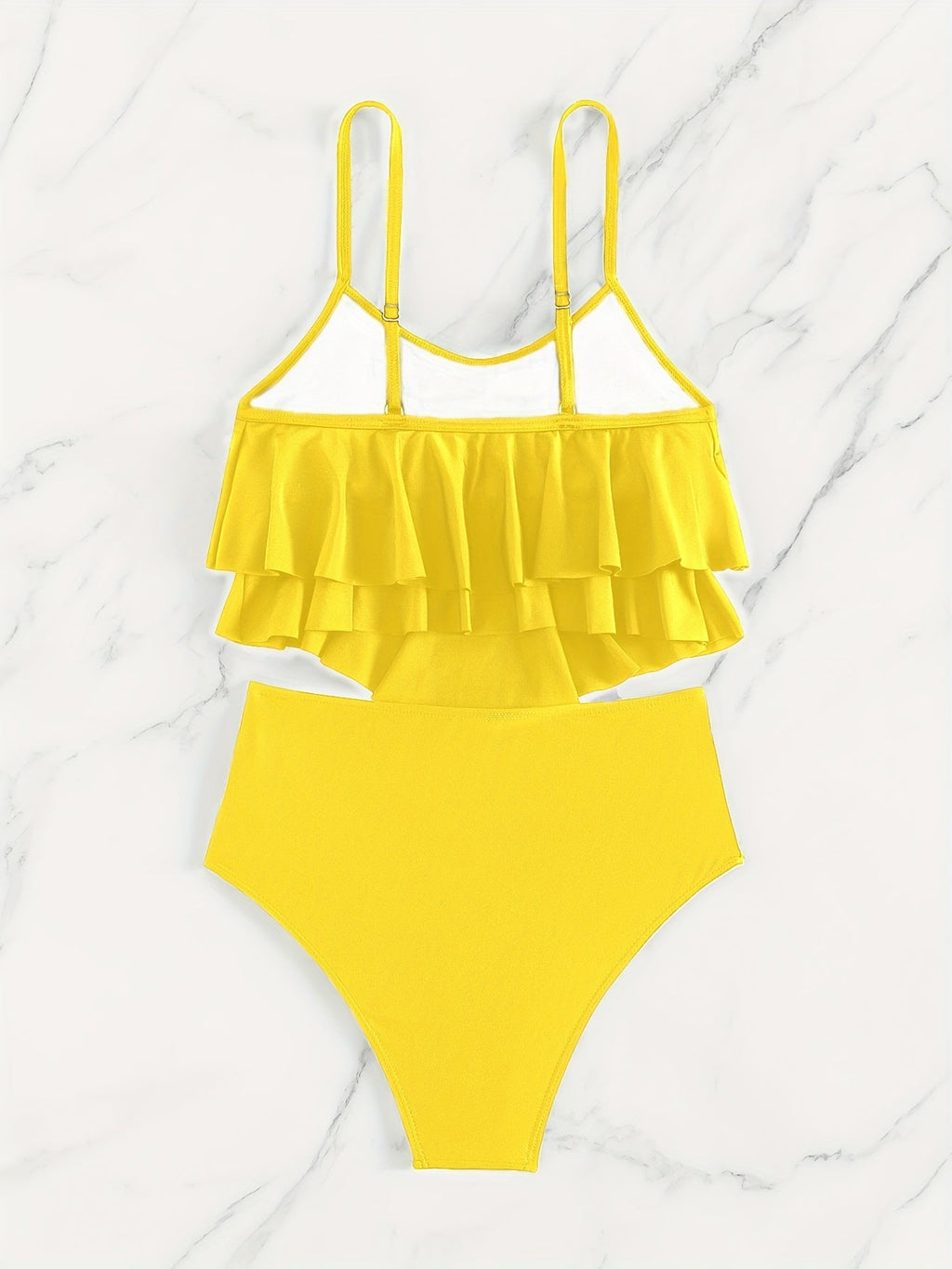 GR | Ruched, Layered Two-Piece Black Tankini for Women
