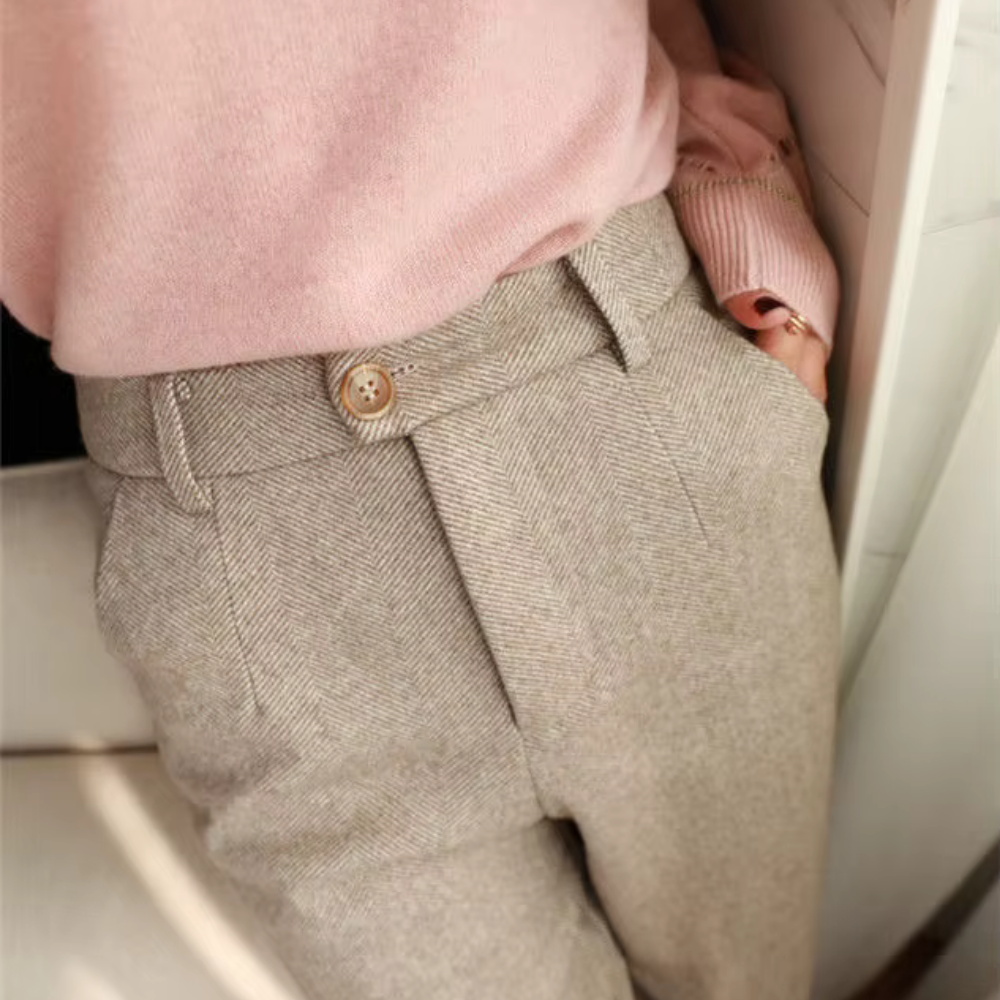 GR | Elegante Hochbund Hose Aus Fischgrät Stoff