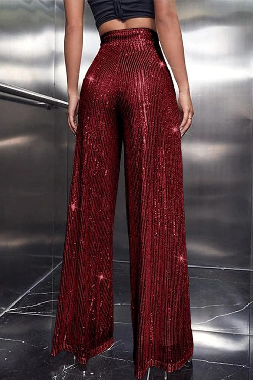 GR | Rosiedress Shiny Elastic Waist Wide Leg Sequin Trousers