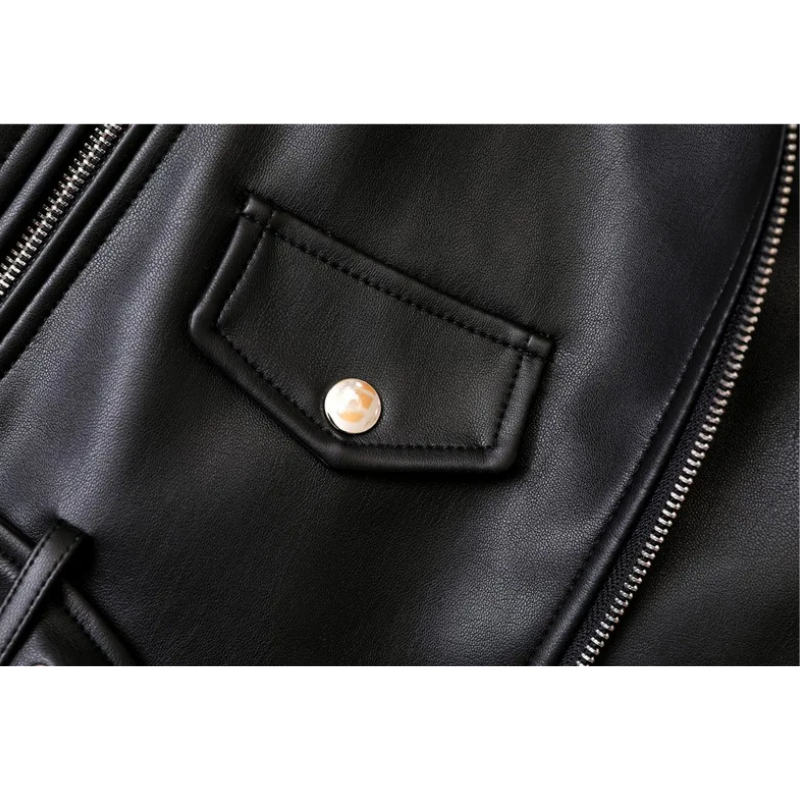 GR | Women's biker leather jacket with zippers and belt