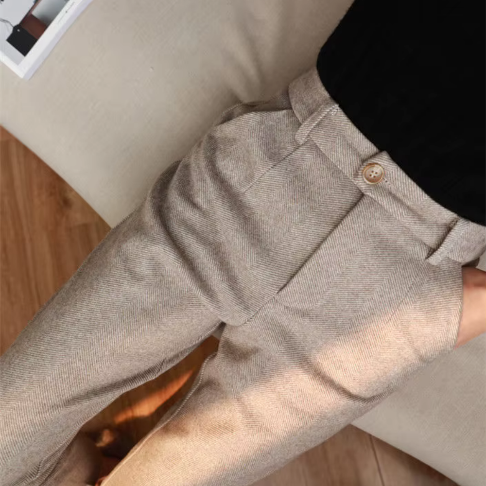 GR | Elegante Hochbund Hose Aus Fischgrät Stoff