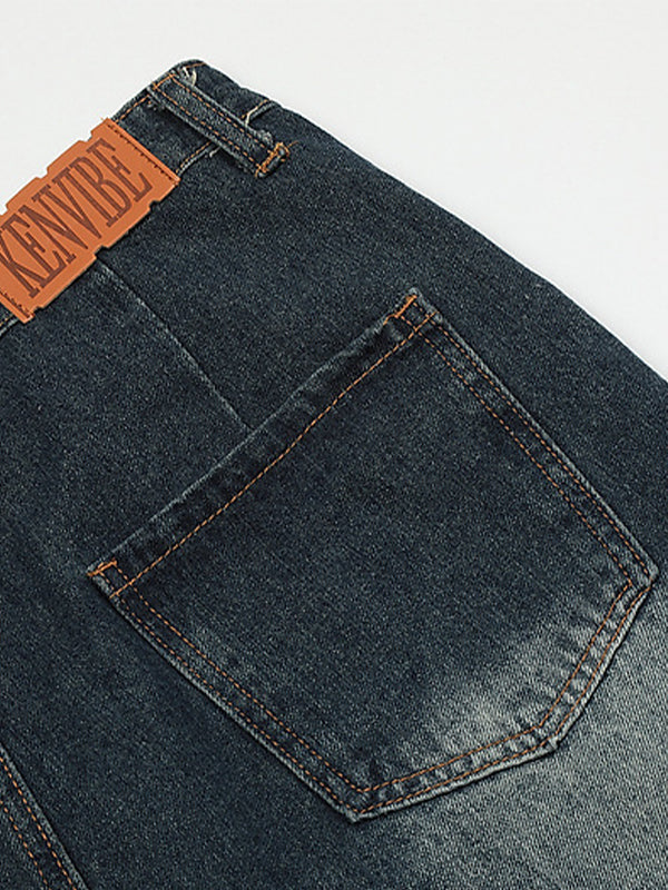GR | Baggy star pattern patchwork denim shorts