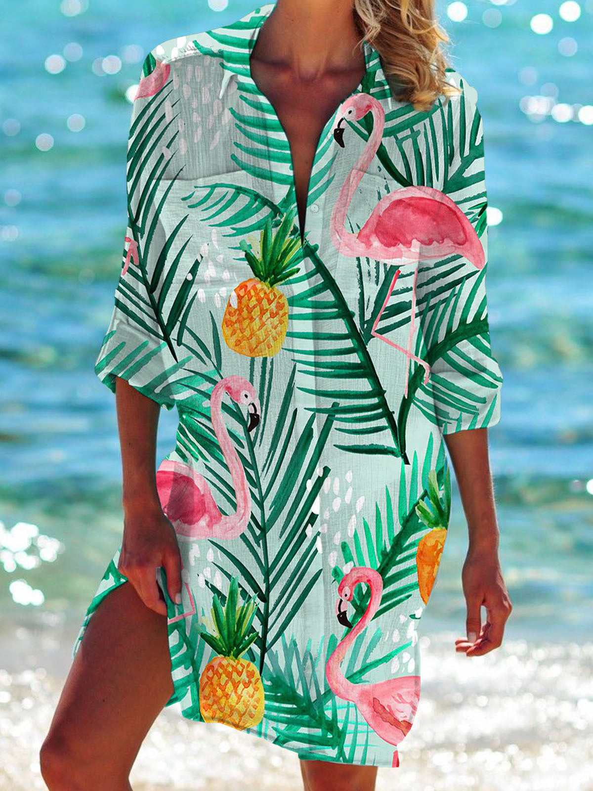 GR | Bikini Jacket Shirt Swimsuit Cardigan Women's Clothing Print Holiday Beach Shirt