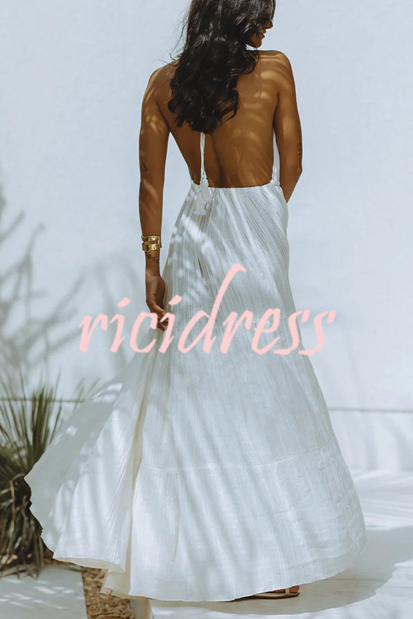 GR – Neckholder maxi dress in a linen blend with a backless slit